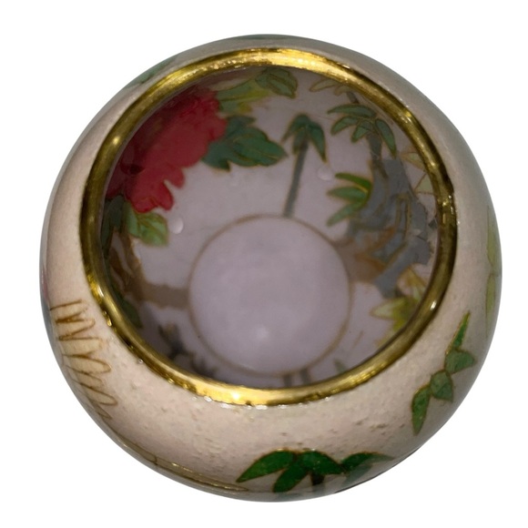 Vintage Plique-à-Jour Cloisonné Glass Candle Holder w/ Crane Pale Pink Luminary - Picture 7 of 11